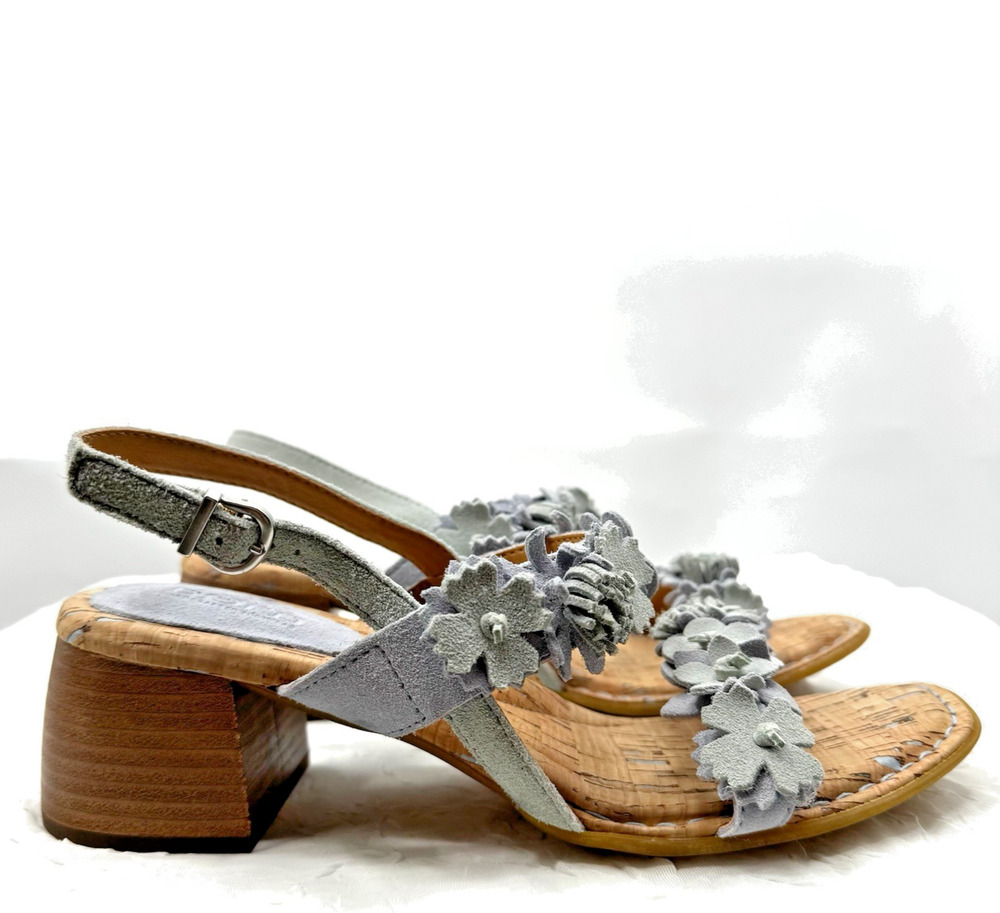 Born Springs Floral Leather Block Heel Sandals Blue Women’s Size 7M NWOB $130